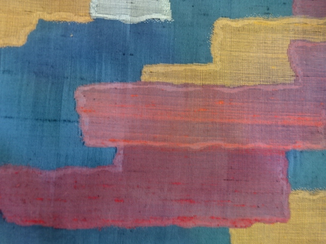  節紬　幾何学模様織り出し　開き名古屋帯（額縁仕立て）